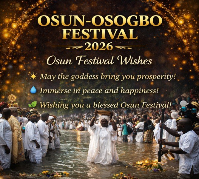Osun Festival 2026 wishes poster with cultural river ceremony