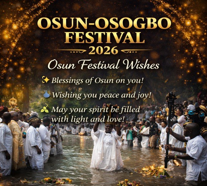 Osun-Osogbo Festival 2026 wishes image with river ritual and traditional celebration
