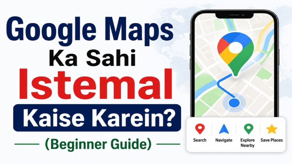 Google Maps Ka Sahi Istemal Kaise Karein? Beginner guide explaining navigation, directions and map features.