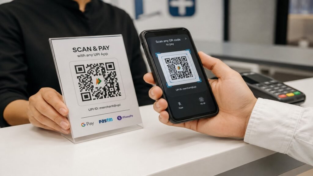 UPI Kaise Kaam Karta Hai dikhata hua QR code payment karte hue customer