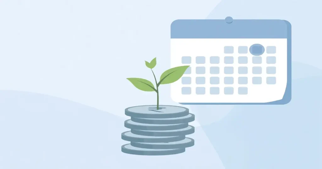 SIP 5000 per month 10 years – illustration of investment growth with rupee coins and calendar