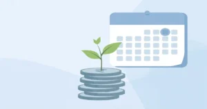 SIP 5000 per month 10 years – illustration of investment growth with rupee coins and calendar